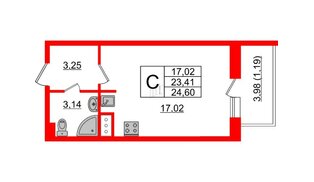 Квартира в ЖК Астрид, студия, 24.6 м², 6 этаж