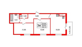 Квартира в ЖК Астрид, 2 комнатная, 58.13 м², 2 этаж