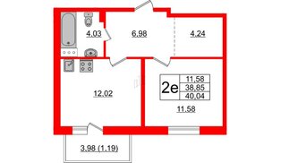 Квартира в ЖК Астрид, 1 комнатная, 40.04 м², 4 этаж