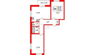 Квартира в ЖК Астрид, 2 комнатная, 61.28 м², 2 этаж