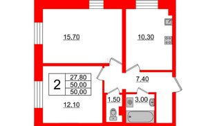 Квартира в ЖК 'Цивилизация', 2 комнатная, 50 м², 1 этаж