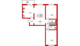 Квартира в ЖК 'Заповедный парк', 3 комнатная, 65.9 м², 2 этаж