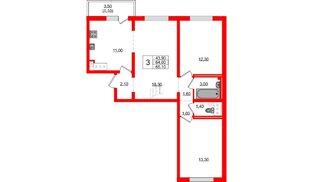 Квартира в ЖК 'Заповедный парк', 3 комнатная, 65 м², 3 этаж