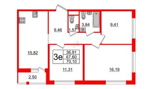 Квартира в ЖК ЦДС Parkolovo, 3 комнатная, 67.6 м², 4 этаж