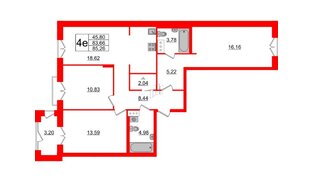 Квартира в ЖК ID Парк Победы, 3 комнатная, 85.26 м², 6 этаж