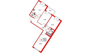 Квартира в ЖК Любоград, 3 комнатная, 67.84 м², 3 этаж