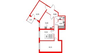 Квартира в ЖК Любоград, 3 комнатная, 69.6 м², 1 этаж