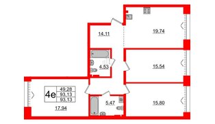 Квартира в ЖК Imperial Club, 3 комнатная, 93.13 м², 2 этаж