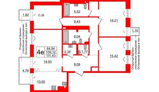 Квартира в ЖК «Империал Клаб», 3 комнатная, 109.12 м², 7 этаж