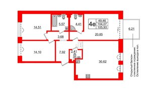 Квартира в ЖК Imperial Club, 3 комнатная, 104.07 м², 4 этаж
