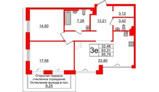 Квартира в ЖК Imperial Club, 2 комнатная, 83.31 м², 5 этаж