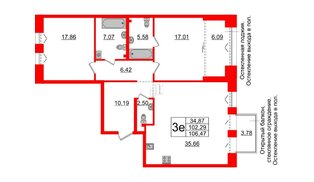 Квартира в ЖК Imperial Club, 2 комнатная, 102.29 м², 2 этаж