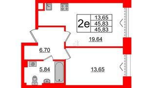 Квартира в ЖК «Империал Клаб», 1 комнатная, 45.83 м², 4 этаж