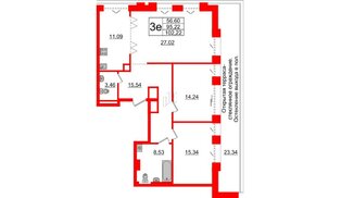 Квартира в ЖК «Империал Клаб», 3 комнатная, 95.22 м², 6 этаж