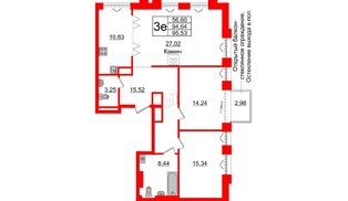 Квартира в ЖК «Империал Клаб», 2 комнатная, 94.64 м², 7 этаж