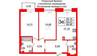Квартира в ЖК «Империал Клаб», 2 комнатная, 68.23 м², 4 этаж