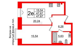 Квартира в ЖК «Империал Клаб», 1 комнатная, 47.67 м², 2 этаж