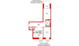 Квартира в ЖК «Империал Клаб», 2 комнатная, 68.84 м², 7 этаж