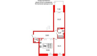 Квартира в ЖК «Империал Клаб», 2 комнатная, 69.16 м², 6 этаж