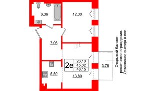 Квартира в ЖК «Империал Клаб», 1 комнатная, 45.02 м², 4 этаж