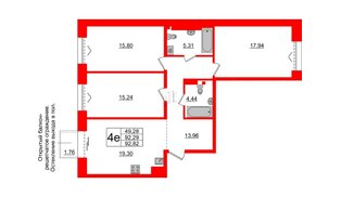 Квартира в ЖК «Империал Клаб», 3 комнатная, 92.29 м², 7 этаж
