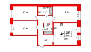 Квартира в ЖК «Империал Клаб», 3 комнатная, 97.41 м², 2 этаж
