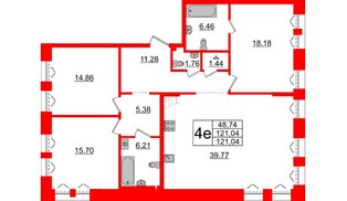 Квартира в ЖК Imperial Club, 3 комнатная, 121.04 м², 2 этаж