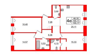 Квартира в ЖК Imperial Club, 3 комнатная, 100.17 м², 2 этаж
