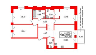Квартира в ЖК Imperial Club, 3 комнатная, 99.66 м², 6 этаж