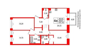Квартира в ЖК Imperial Club, 3 комнатная, 99.81 м², 5 этаж
