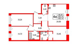 Квартира в ЖК Imperial Club, 3 комнатная, 100.14 м², 3 этаж