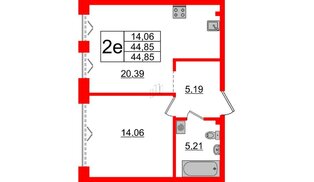 Квартира в ЖК Imperial Club, 1 комнатная, 44.85 м², 2 этаж