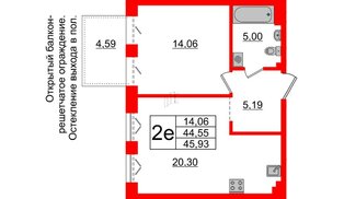 Квартира в ЖК «Империал Клаб», 1 комнатная, 44.55 м², 3 этаж