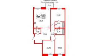 Квартира в ЖК Imperial Club, 3 комнатная, 118.69 м², 3 этаж