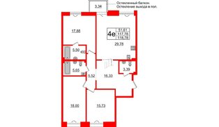 Квартира в ЖК «Империал Клаб», 3 комнатная, 117.78 м², 4 этаж