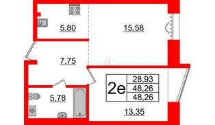 Квартира в ЖК «Империал Клаб», 1 комнатная, 48.26 м², 2 этаж