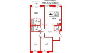 Квартира в ЖК «Империал Клаб», 3 комнатная, 116.13 м², 6 этаж