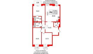 Квартира в ЖК «Империал Клаб», 3 комнатная, 115.73 м², 7 этаж