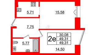 Квартира в ЖК «Империал Клаб», 1 комнатная, 49.31 м², 3 этаж