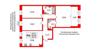 Квартира в ЖК «Империал Клаб», 3 комнатная, 89.06 м², 5 этаж