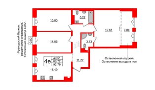 Квартира в ЖК «Империал Клаб», 3 комнатная, 88.72 м², 7 этаж