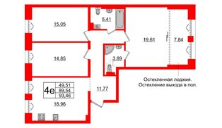 Квартира в ЖК «Империал Клаб», 3 комнатная, 89.54 м², 3 этаж