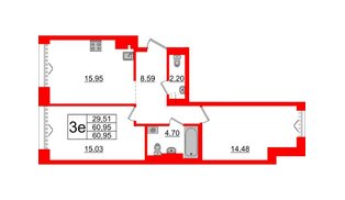 Квартира в ЖК «Империал Клаб», 2 комнатная, 60.95 м², 7 этаж