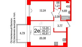 Квартира в ЖК «Империал Клаб», 1 комнатная, 44.37 м², 4 этаж
