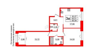 Квартира в ЖК «Империал Клаб», 2 комнатная, 65.01 м², 3 этаж