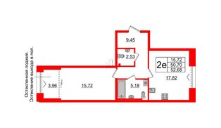 Квартира в ЖК Imperial Club, 1 комнатная, 50.7 м², 2 этаж