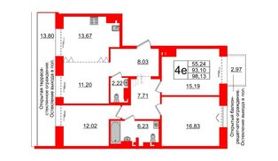 Квартира в ЖК «Империал Клаб», 4 комнатная, 93.1 м², 7 этаж