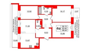 Квартира в ЖК «Империал Клаб», 4 комнатная, 93.46 м², 7 этаж