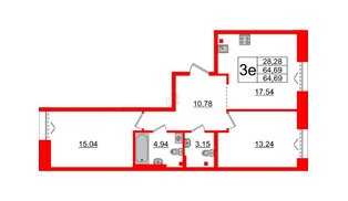 Квартира в ЖК «Империал Клаб», 2 комнатная, 64.69 м², 2 этаж