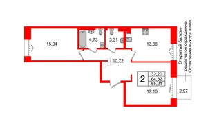 Квартира в ЖК «Империал Клаб», 2 комнатная, 64.32 м², 4 этаж